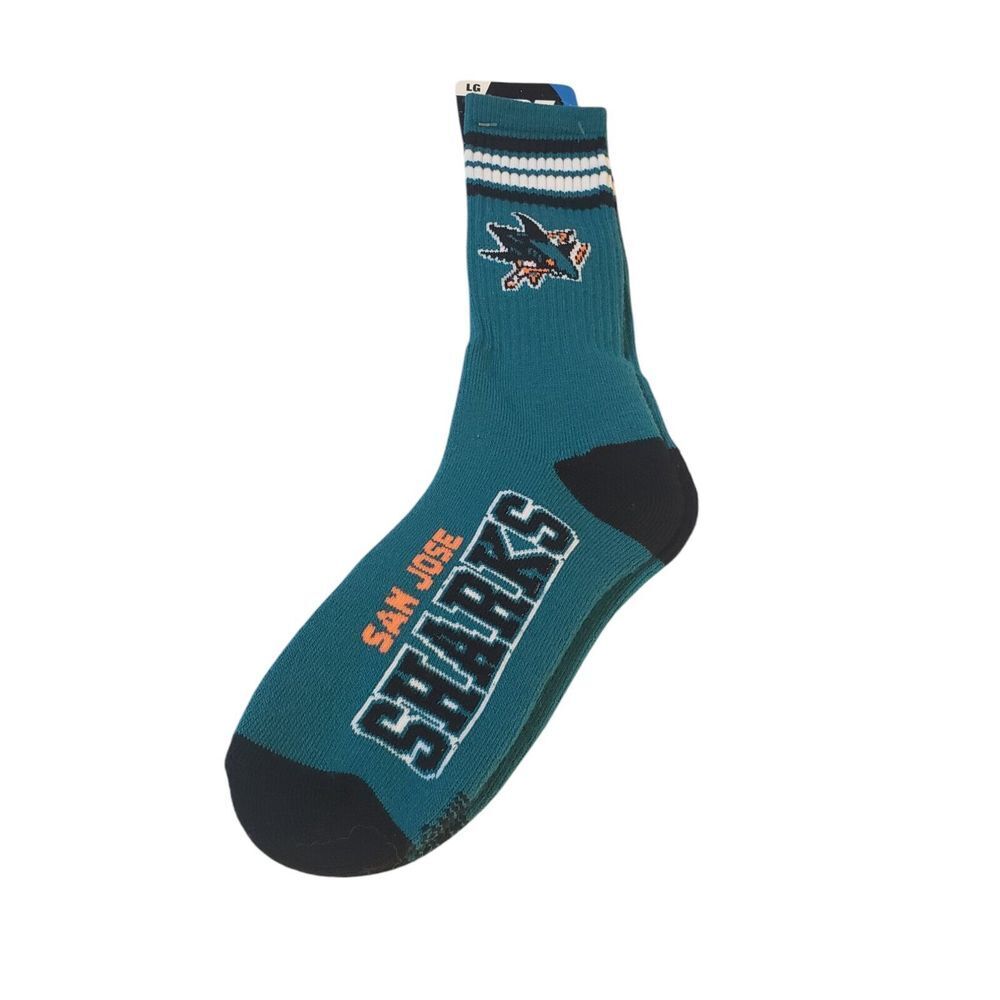 NWT NHL San Jose Sharks Mens Socks 4 Stripe Quarter Size Large (10-13) Hockey